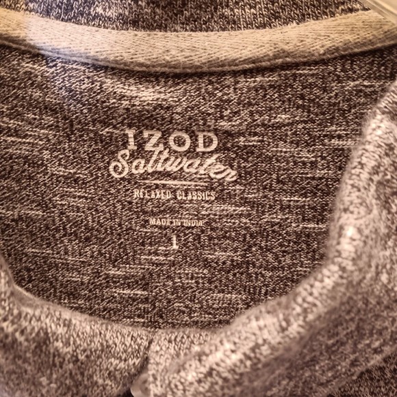 IZOD Golf Shirt Men L Gray Black Saltwater Polo Relaxed Classics Cotton - Picture 7 of 7